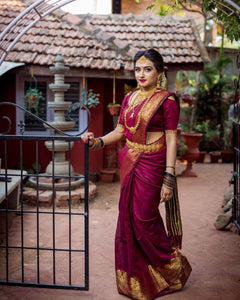 Maroon Color Art Silk Jacquard Border Saree With Unstitched Running Blouse For Party Or Any Function