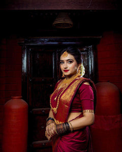 Maroon Color Art Silk Jacquard Border Saree With Unstitched Running Blouse For Party Or Any Function