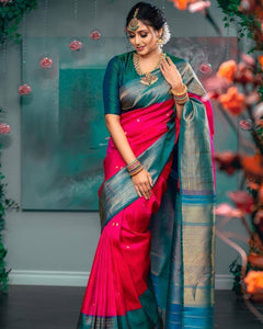 Pink Color Kanchipuram Litchi Silk Fabric Saree With Running Blouse