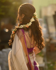 Rich Look Off White Color Saree With Blue Jacquard Border & Running Unstitched Blouse Piece