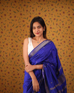 Awesome Soft Silk Jacquard Border Saree With Unstitched Running Blouse