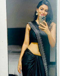 Elegant Black Saree with Intricate Border | Perfect for Traditional & Festive Occasions