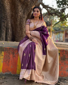 Elegant Purple and Gold Silk Saree With Traditional Zari Work Perfect For Any Occasions