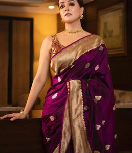 Art Silk Jacquard Border And Contrast Color Saree With Unstitched Running Blouse